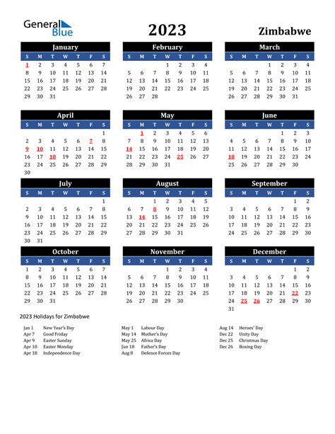 zimbabwe calendar holidays 2023